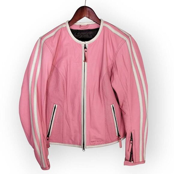 First Gear Womens Jacket Sz Small Petal Pink Faux Leather Pockets Biker Moto - Picture 3 of 16